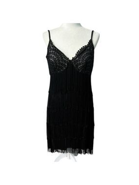 Nina Nischelle Black Fringe Flapper Style Cami Dress Size 16 Possibly Youth 16
